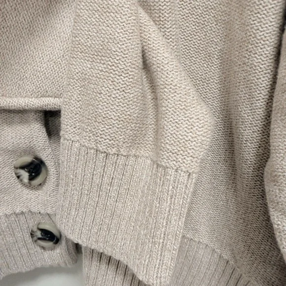 Quince 100% Organic Cotton Cropped Cardigan speckled beige/oatmeal color L - Picture 5 of 10